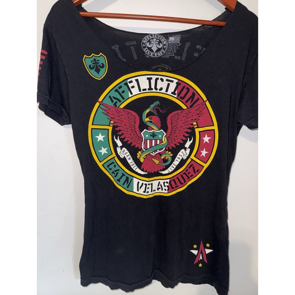Affliction Cain Velasquez Live Fast Mexico Biker MMA Black  L Graphic T-Shirt